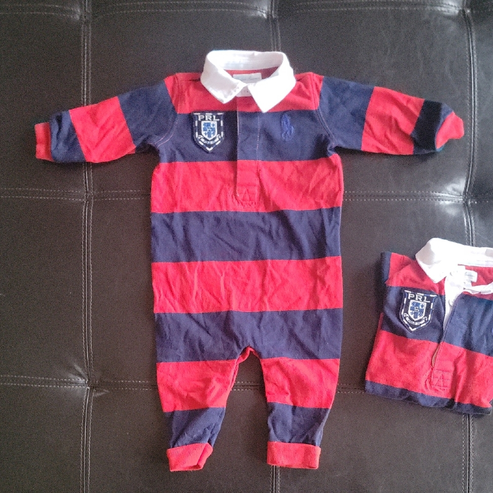 Ralph Lauren Red and Blue Striped Kids Footie